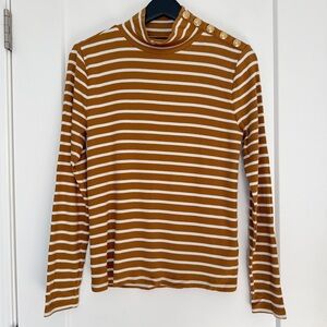J.Crew Rib Knit Striped Mock Neck Button-Detail Top M